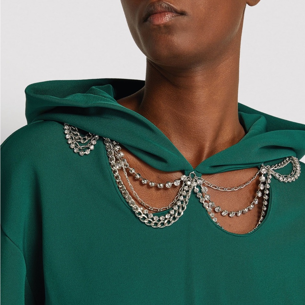 AREA NYC $695 NWT Crystal Bejeweled Croppeed Hoodie XS